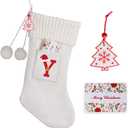 2 x Christmas Stocking 18 Inches Large Knit Christmas Stockings Monogram Initial Personalized Christmas Stockings for Family Xmas Home Decor White Red Green Tree Fireplace Ornaments White Y