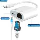 Apple MFi Certified Lightning to Ethernet Adapter - 2 in 1 RJ45 Ethernet LAN Network Adapter with Charge Port for iPhone/iPad/iPod, Plug and Play, Supports 100Mbps Network