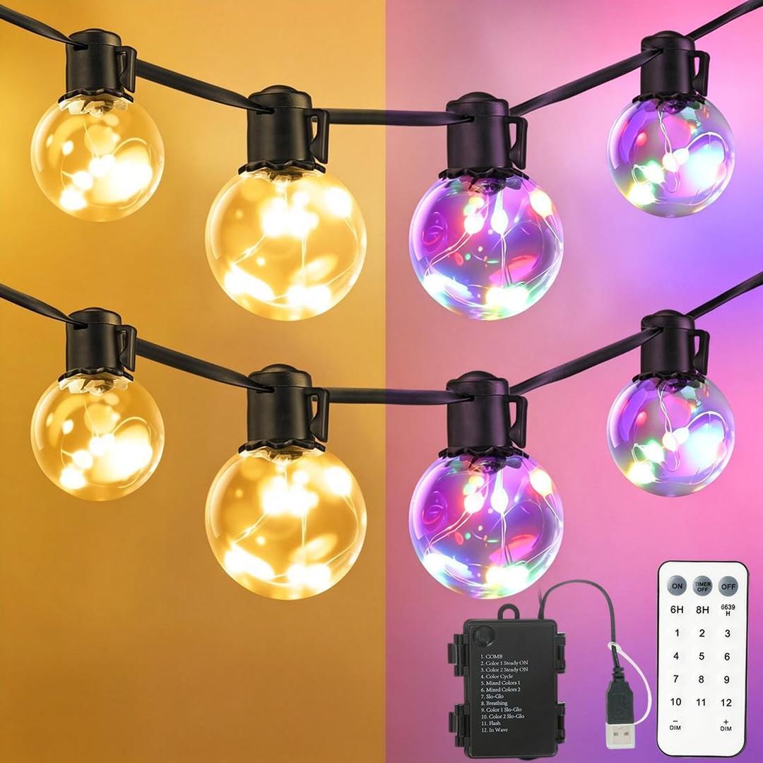 Outdoor String Lights Battery Operated,22ft 20 G40 LED Patio Bulbs