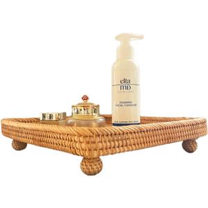 i-lan 12.5" Square Rattan Pedestal Serving Basket, Footed Wicker Bread & Fruit Bowl, 1" Shallow Decorative Tray for Coffee Tables, Kitchen Counters & Entryway Catchall, Natural Rustic Display Riser