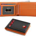 RUNBOX Novelty Wallet for Men Slim 11 Credit Card Holder Slots Leather RFID Blocking Small Thin Men's Wallet Bifold Minimalist Front Pocket Large Capacity Gift Box (fine carbon black orange)