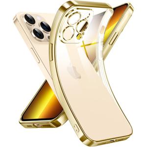 Supdeal Crystal Clear Case for iPhone 13 Pro Max, [Not Yellowing] [Military Grade Drop Tested] Shockproof Protective Phone Case Soft Silicone Slim Cover with Camera Protection, 6.7 inch, Gold