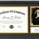 11x18.5 Diploma Frame, Display 8.5x11 Certificate Document and 4x6 Graduation Picture, Graduation Degree Frame with Real Glass and Double Mats, Black Wood Grain