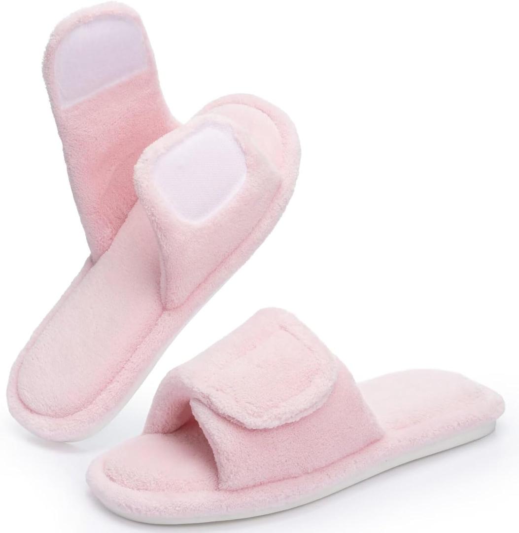 NineCiFun Adjustable Slippers for Women with Hook & Loop Strap - Open Toe Breathable House Shoes, Memory Foam, Non-Slip Indoor Outdoor