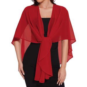CHICGAL Shawls and Wraps for Evening Dresses Sheer Womens Chiffon Scarf Wedding Bridal Cover Up (Red)