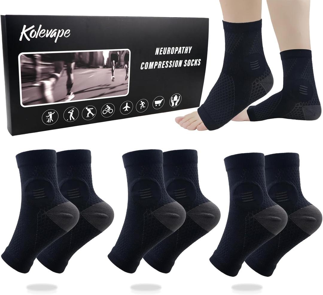 3Pairs Neuropathy Socks for Women and Men, Toeless Compression Socks for Neuropathy Pain Relief, Open Toe Foot Compression Sleeves for Plantar Fasciitis, Arch Support and Ankle Support