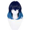 Wiggy Mermaid Dark Blue Wig for Inosuke Cosplay Costume Unisex Anime DS Short 2 Tone Wig for Halloween Party + Cap