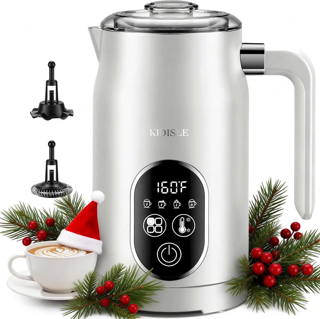 Milk Frother and Steamer 4 in 1, Milk Steamer with Auto Temperature Control, Warm & Cold Foam Maker, Hot Chocolate Maker, Frother for Coffee, Latte, Cappuccino, White