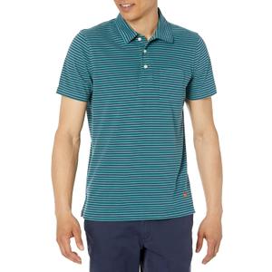Brooks Brothers Men's Cotton Jersey Feeder Stripe Short Sleeve Polo (Small, Green/Navy)