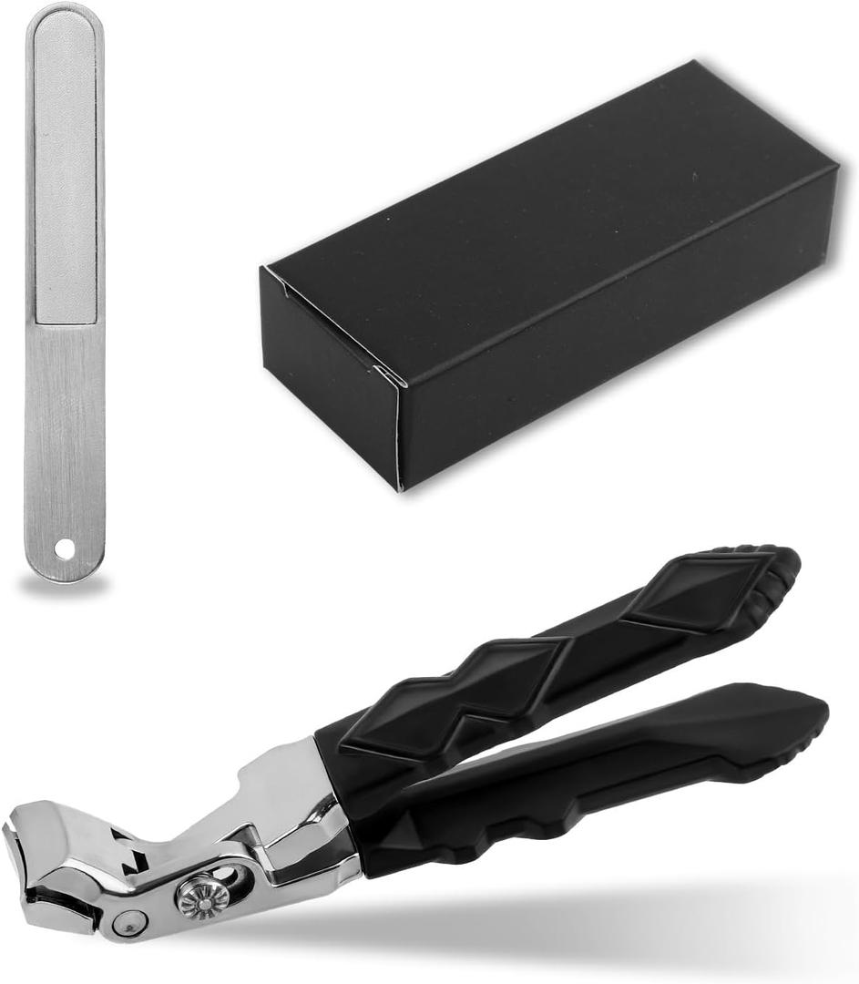 Nail Clippers for Seniors, Nail Clipper Nail File Set Wide Jaw Opening Nail Clippers Angled Head Fingernail Clippers Curved Toenail Toe Nail Cutter Gift for Thick Nails Men Women