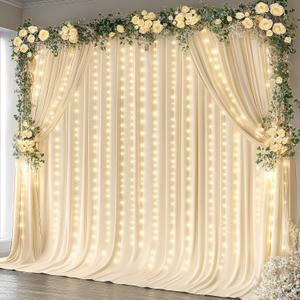 20 x 10 ft Champagne Spandex Backdrop Curtains with Lights String Wedding Curtains Backdrop Photo Background Drapes Wrinkle-Free for Baby Shower Birthday Parties Reception Ceremony-10 x 5ft x 4 Panel