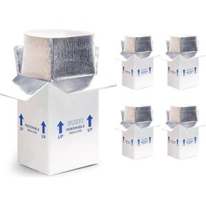 Insulated Shipping Boxes with Foil Liner, Small Perishable Food Mailers, White, 4 Pack (7x6x10)