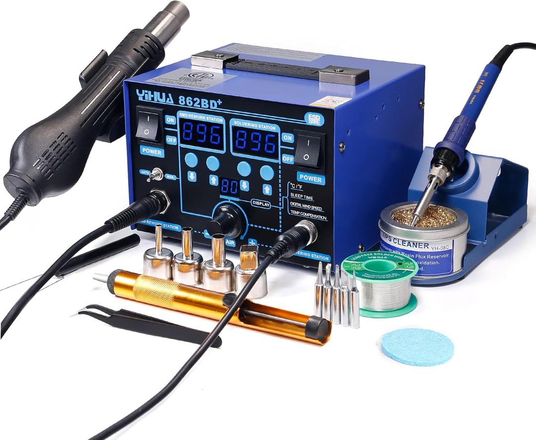 YIHUA 862BD+ SMD ESD Safe 2 in 1 Soldering Iron Hot Air Rework Station F /C with Multiple Functions