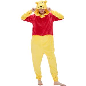SWEETXIN Adult Onesie Halloween Cosplay Plush Flannel Hooded Pajamas Costume Loungewear (Large, Yellow Bear)