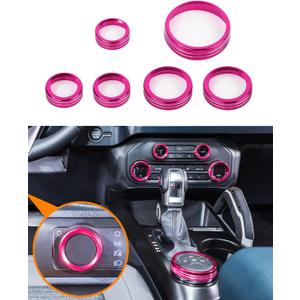 Savadicar CKT01 Billet Aluminum Control Knob Trim Sets, Headlight/4WD/HVAC Climate Control Knob Ring Bezels, Air Conditioner/Radio Switch Cover for 2021-2025 Ford Bronco, Interior Accessories, Pink