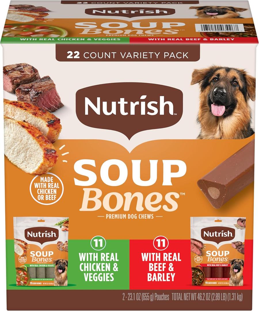 Rachael Ray Nutrish Soup Bones Long Lasting Dog Chews Variety Pack, 22 Count (Pack of 1) (EXP 07/28/27)