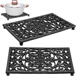Sumnacon 2Pcs Rectangle Cast Iron Trivet - Heat Resistant Iron Trivet for Hot Dish Pot Pan Plate Teapot, Rustic Cast Iron Hot Dish Plate Holder for Kitchen Dining Table Countertop Cooktop