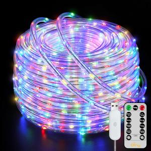 Ollny Rope Lights 33FT 100 LED, USB Multicolor String Lights with Remote, 8 Modes IP68 Waterproof Timer Fairy Lights for Indoor Outdoor Bedroom Party Christmas Decorations