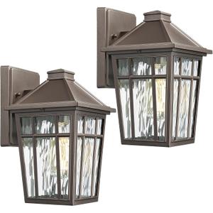 Darkaway Outdoor Sconce Lights Wall Light Fixtures, Exterior Porch Light Outdoor Sconce Anti-Rust Waterproof Aluminum Outside Light with Water Ripple Glass for Patio Yard Doorway Garage (Medium2 pack, Bronze)