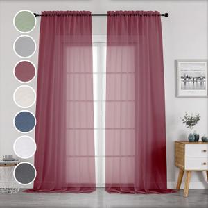 OWENIE Sheer Curtains 96 Inch Long, Elegant Sheer Curtains for Bedroom, Window Voile Sheer Curtain Panels/Drapes/Treatment for Living Room, 2Pcs, Each 42" W x 96" L, Burgundy
