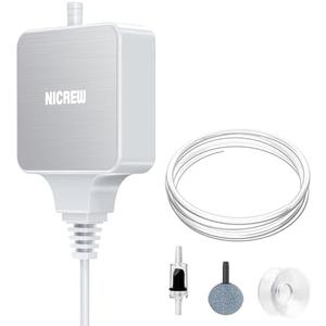 NICREW Nano Silent Aquarium Air Pump White, Aquarium Aerator with Accessories for Up to 10 Gallon Fish Tank, Super Quiet, 0.3 L/min, 1.5 Watts