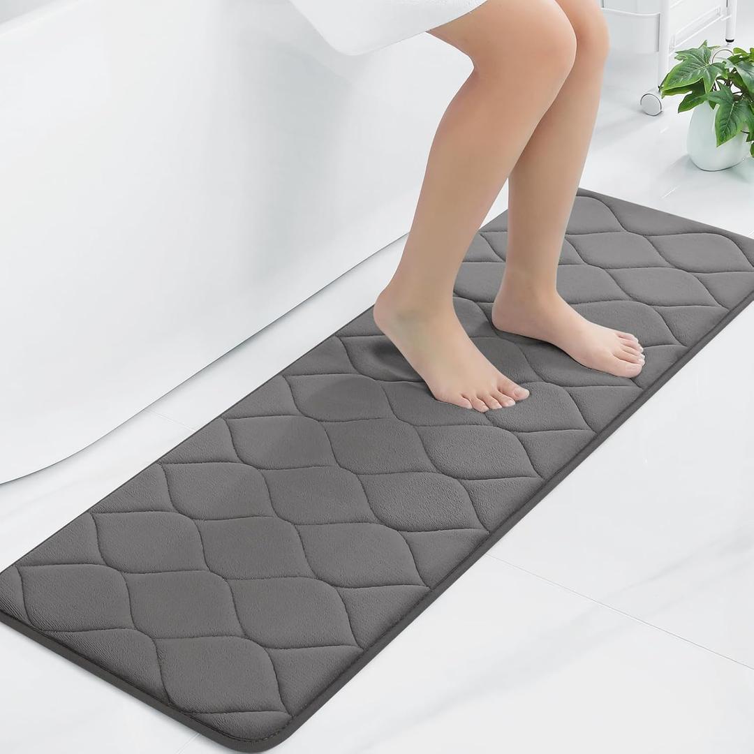 Colorxy Memory Foam Bathroom Rugs, Ultra Soft & Non-Slip Bath Mat, Water Absorbent and Machine Washable Shower Bath Runner Rug for Kitchen Bathroom Floor Carpets, 47''x17'', Dark Grey