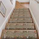 OJIA Floral Stair Treads Non-Slip Stair Runners for Wooden Steps Indoor 15PCS 30"x8" Carpet Stair Treads Mats Staircase Step Treads for Kids, Elders and Dogs, Stair Covers, Brown