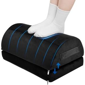 Audoyon Handle Foot Rest for Under Desk at Work, Ergonomic Footrest for Office, Foot Stool for Feet with Double Layer Adjustable Height and Washable Cover, Black
