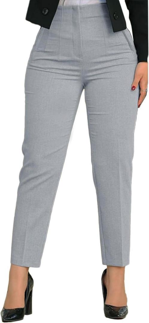 Womens Straight Leg Pants 2026 High Waisted Stretchy Business Casual Work Pants Dress Office Trousers with Pockets (Medium, Light Grey)