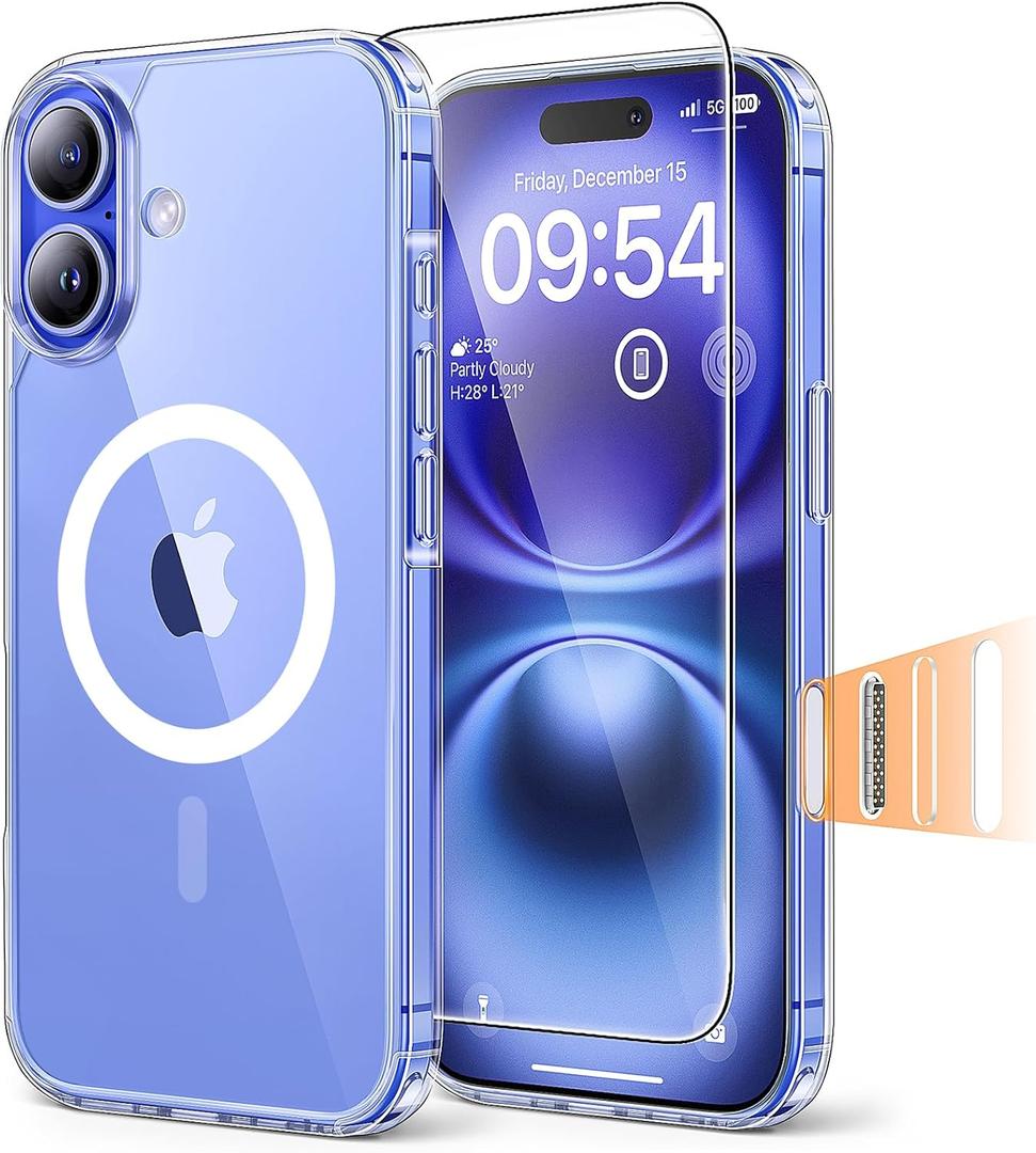 TAURI for iPhone 16 Plus Case, Camera Control Compatible with MagSafe, with Screen Protector, Military-Grade Protection, Slim Magnetic Phone Case for 16 Plus 6.7", Clear
