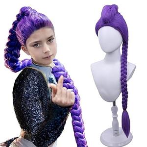 MAGQOO Purple Braid Wig Kids Girls Light Purple Wig Long Braids Wigs Hair Cosplay Costume Party Wigs
