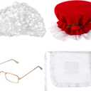 Numjaw Mrs Claus Costume Adult Women,Mrs Claus Hat Mrs Claus Wig Mrs Claus Glasses Mrs Claus Apron,Old Lady Curly Wig Girls Mrs Claus Costume for Women Mrs Santa Claus Costume Accessories for Women