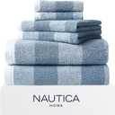 Nautica - Bath Towel Set, Cotton Bath, Hand & Washcloths, Plush, Absorbent & Quick-Dry, Striped Americana Decor, Set of 6, Oak Lake Blue