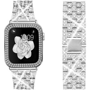 Compatible for Apple Watch Ultra Band 49mm 46mm 45mm 41mm 38mm 40mm 42mm 44mm with 2 Pack Bling Crystal Diamonds Case Cover, iwatch SE Series Ultra 3 2/11/10/9/8/7/6/5/4/3/2/1 Bands for Women
