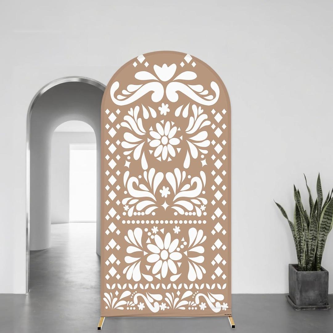 6ft Beige Mexican Fiesta Arch Cover Baby Shower Backdrop,2-Sided Round Top Chiara Backdrop Arch Covers for Mexican Wedding Birthday Bridal Shower Party Decoration