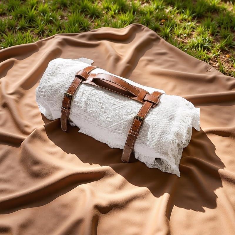 2-in-1 White Picnic Blanket, Extra-Large Waterproof Picnic Mat,Outdoor Blanket for Camping, Beach, Park,Portable Double-Layer Design (71"x71",T-Grid)