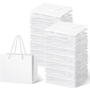 Honoson 100 Pcs Thicken White Mini Gift Bags with Handles, 3.9 x 4.7 x 2.4 Inch Small Paper Goodie Shopping Bags for Small Business Party Wedding Gift Wrap Valentine