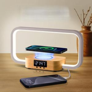 Bedside Lamp with Wireless Charger & USB Port  Touch Control Nightstand Table Lamps, RGB Color Changing, Stepless dimming, 7 Color, Modern LED Desk Lamp with Clock for Bedroom, Gifts for Women, Men (Medium)