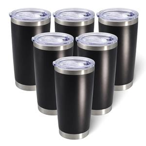 AIANJI 20oz Tumbler Bulk Stainless Steel Tumblers with Lid Vacuum Insulated Double Wall Travel Coffee Mug Powder Coated Tumbler Cup for Hot and Cold Drinks(Black, 6 pack)
