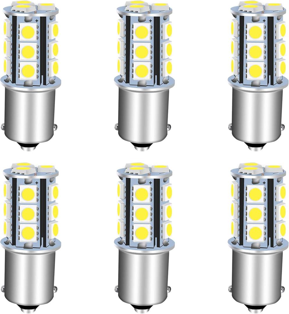 1156 LED Bulb White Super Bright 1073 1003 BA15S 7506 1141 LED Bulbs 5050 18-SMD Replacement for 12V RV Interior Ceiling Dome Light/Travel Trailer/Boat Indoor/Camper Light Bulbs (Pack of 6)