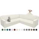 Arfntevss Corner Sectional Couch Covers L Shape Sofa Cover Magic Stretch Sectional Slipcover Set Feature Jacquard Design U Shaped Sofa Covers Living Room Soft Thickened Protector (Ivory White, Large)