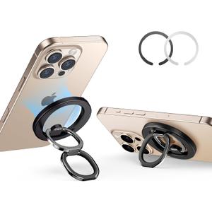 ESR for MagSafe Phone Grip, MagSafe Ring Holder, Magnetic Phone Ring Holder, Magnetic Phone Grip with 2-Way Stand for iPhone 17/16/15/14/13/12, Samsung, Google, All Smartphones(2 Metal Rings included) (Black)