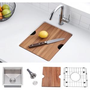KINGO HOME 15x15 Inch Stainless Steel Small Undermount Bar Sink, Prep Sink Workstation Drop In RV Sinks 16 Gauge Ledge Kitchen Single Bowl Wet Bar with Accessories