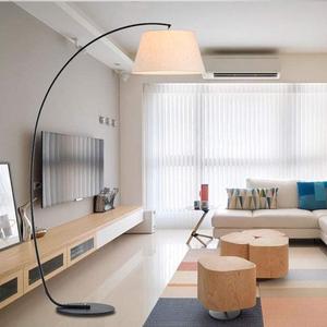 LED Dimmable Floor Lamp, Modern LED 12W Arc Lamp with Fabric Lampshade and Iron Base, Remote Control Floor Lamp for Living Room Bedroom Study Office 180cm (Linen)