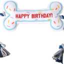 PAWTY Birthday Bone Dog Toy - Funny Interactive Tug Rope Squeaky Dog Birthday Gift - Plush White Bone Toy for Small Medium Dogs - Dog Birthday Party Supplies