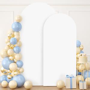FUHSY Arch Covers Set of 2 Wedding Arch Stand Covers Fitted Spandex Covers for Arch Backdrop Panels (7.2FT, 6FT) Stretchy Chiara Backdrop Stand Set Cover for Birthday Party Baby Shower Decor White