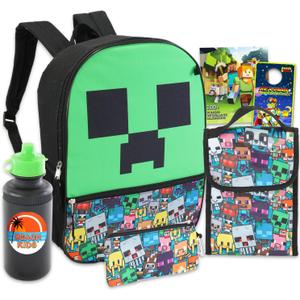 Minecraft Kids School Backpack Set - 16' Backpack, Lunch Box, Water Bottle, Pencil Pouch, Stickers & More
