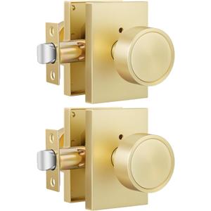 goldenwarm Gold Interior Door Knobs, Zinc-Alloy Privacy Brushed Gold Door Knobs Interior, Rectangular Brushed Brass Indoor DoorKnobs for Bedroom, Bathroom, 2 Pack