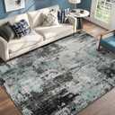 RELEANY Washable Area Rugs 5'x7' Non-Slip Modern Abstract Soft for Living Room Entryway Bedroom Nursery, Print Pattern, Blue Black Teal