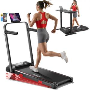 RHYTHM FUN 16% Incline Walking Pad Treadmill, 6.2MPH Foldable Walking Pad with Handle Bar, Under Desk Treadmills for Home Office, 300 LBS Capacity